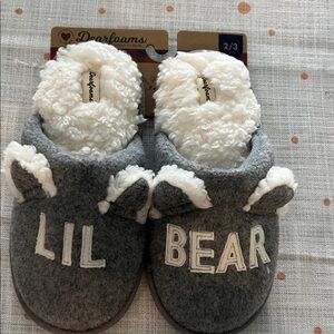 Dearfoams Gray and White Lil Bear Kids Slippers
